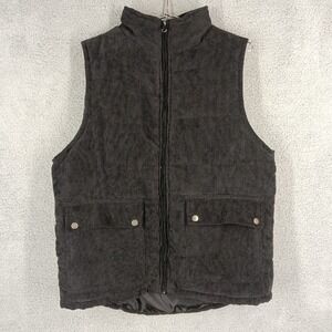 Weather Wear Mens XL Black Corduroy Puffer Vest Quilted Padded Sleeveless Jacket